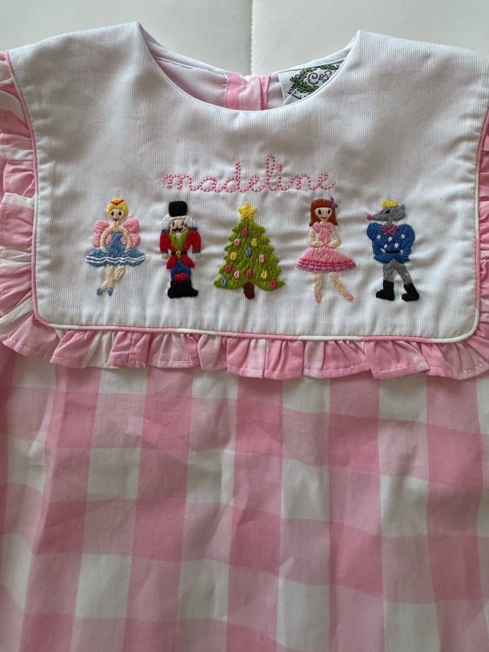 Cecil & Lou Pink Gingham Embroidered Bib One-Piece Footie - Picture 10 of 12